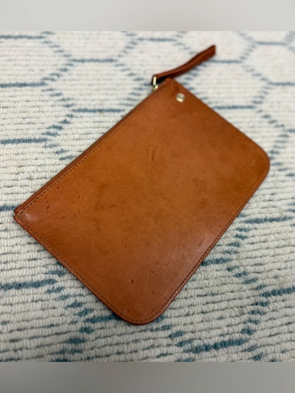 MANSUR GAVRIEL Minimalist Sleek Unisex Brown Leather Top-Zip Clutch W/ Wristlet